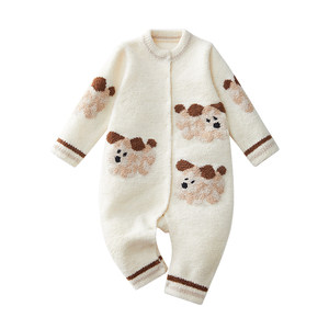 
October Crystal Sunshine Half Velvet Parent-child Clothes Spring and Autumn Baby Onesies Baby Home Clothes Warm Pajamas