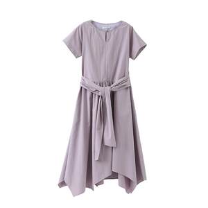 
POPCHRIO cleanfit strappy long short-sleeved dress irregular waist A-line skirt for women