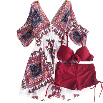 Hot spring boxer steel support push up loose plus size bikini