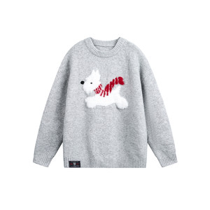 
Charles heart cute style puppy jacquard round neck sweater for men and women autumn and winter loose knitted sweater versatile pullover