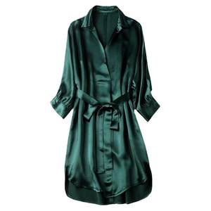 2025 autumn season new Japanese imported triacetate satin dress women's commuting three-quarter sleeve skirt mid-skirt