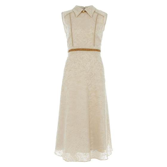 
Flower and wood new Chinese Organ yarn dress for women in spring and summer new sleeveless texture high waist slim flocking yarn skirt