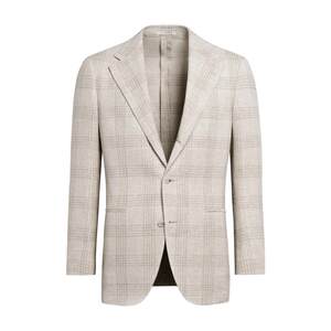 
Ole SUITSUPPLY light taupe checked linen mulberry silk blend men's suit top