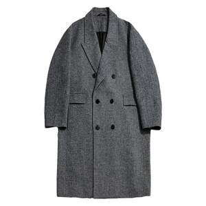 Sea Highway shark pattern 领 Refutation of the collar woolen coat men's autumn and winter high -level sense double -breasted long jacket
