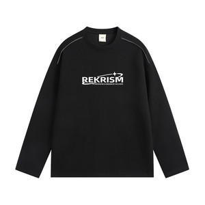 
GKKRT American letter embroidery heavy long-sleeved T-shirt men's fashion brand high street casual couple tops loose bottoming shirt