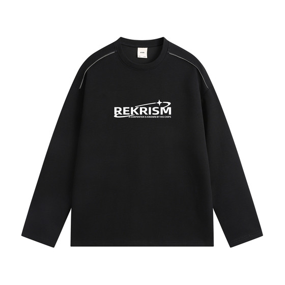 
GKKRT American letter embroidery heavy long-sleeved T-shirt men's fashion brand high street casual couple tops loose bottoming shirt