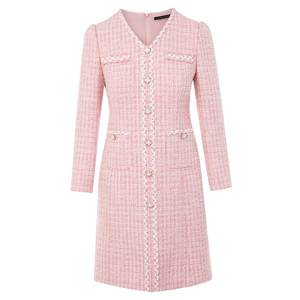 
LIME Rhine New Year's Early Spring New Tweed Dress Gray Pink V-neck Waist Celebrity Small Fragrance Style A-Line Skirt