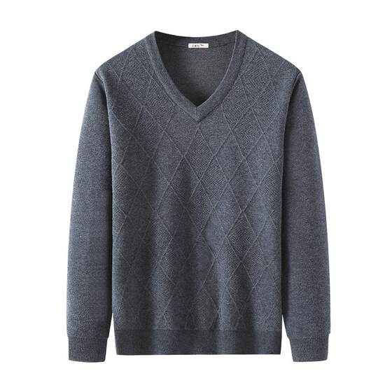 
Red dragonfly sweater men's autumn and winter rhombus jacquard business inner long-sleeved sweater V-neck sweater dad outfit