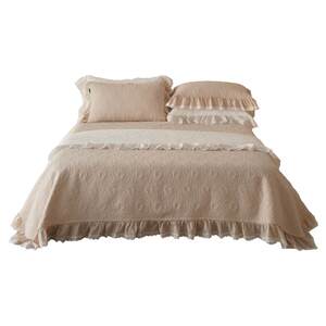 
French retro style 60-count pure cotton bed cover three-piece set A-grade maternal and infant grade universal quilted ruffled sheets for all seasons