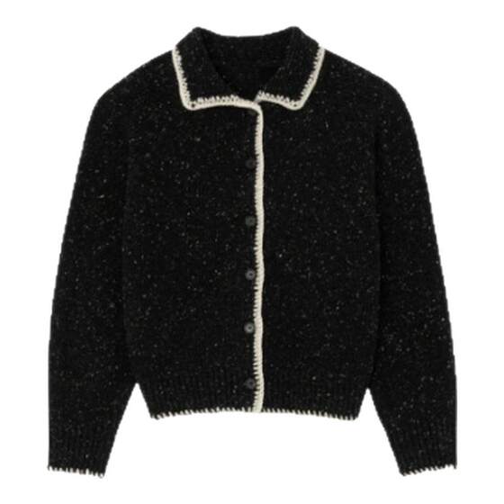 
[Ready stock] Mina variegated lapel knitted cardigan Korean niche lerobe contrasting color single-breasted sweater jacket