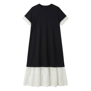 
Fisher maternity suit summer contrast color short sleeve high-end sense spliced ​​Tennis lace embroidered dress summer women's suit