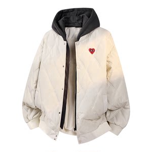 
Charles Heart Fake Two-piece Cotton Jacket Men's 2026 Winter Contrast Color Stitching Thickened Warm Couple Jacket