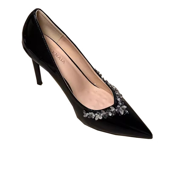 
2026 Spring and Autumn New Nude Color Rhinestone High Heels Women's Thin Heel Pointed Toe Temperament Shallow Mouth Not Tiring Feet Single Shoes Wedding Shoes
