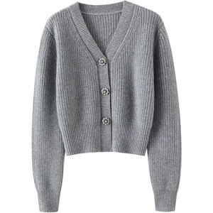 Temperament! Diamond petal buckle thickened V -neck cashmere cardigan female pure cashmere sweater short knitted cardigan jacket