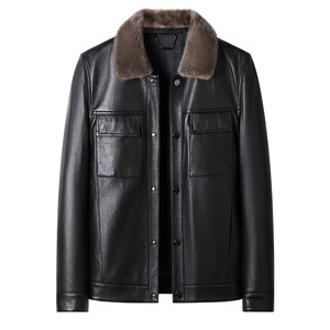 
[Sheepskin/Mink Fur Collar/Silk Filling] Montagut Men's Genuine Leather Jacket Spring Padded Jacket J