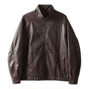 
LUUD PU bright leather texture stand collar jacket men's retro handsome motorcycle style short jacket leather jacket autumn and winter