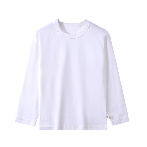 
Children's pure cotton white long-sleeved T-shirt for men and women pure white base shirts learned to learn hand-drawn tie-dye T-Autumn and Winter inner white autumn clothes