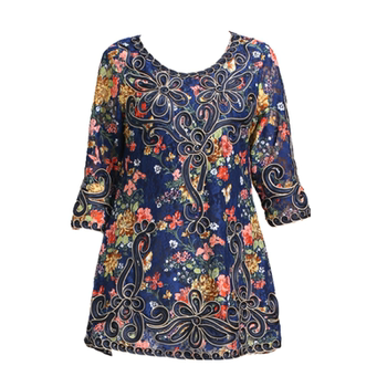 
Ethnic style lace embroidered T-shirt middle-aged and elderly women's clothing