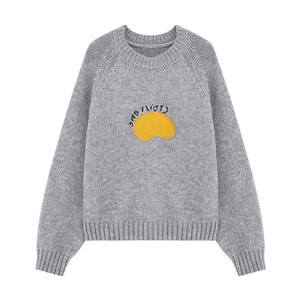 
Basic House/Baijiahao Cartoon Embroidery Round Neck Yellow Sweater Women's Winter New Pullover Thickened Top
