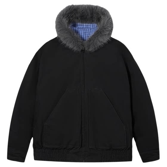 
PSO Brand men's and women's wear double-sided fur collar plaid hooded cotton coat couple's wear winter cotton coat