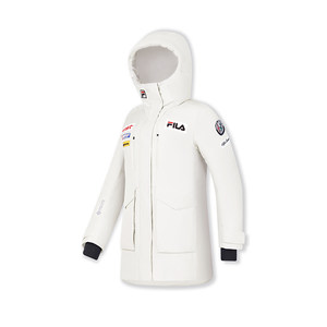 FILA official women's mid-length down jacket 2024 winter new skiing basic hooded jacket
