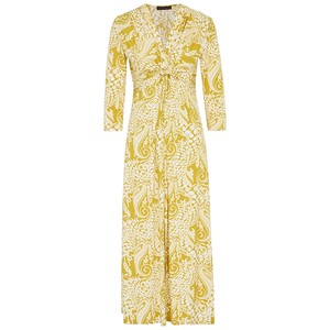 
Ma Tiannu women's clothing spring and summer new yellow printed V-neck dress with high waist temperament long skirt fashionable