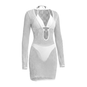 
French swimsuit old money long-sleeved sun protection sexy small breast knitted blouse split bikini resort hot spring swimsuit for women