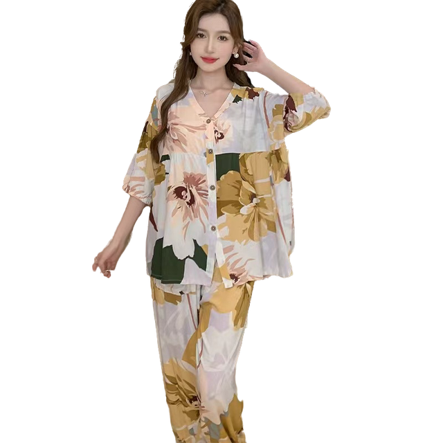 Cotton and silk pajamas women spring and summer long sleeves thin models
