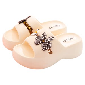 
Women's 2025 new thick sole heightened comfortable and fashionable Internet celebrity beach wear and walk on the shit feel lightweight one-slip flops