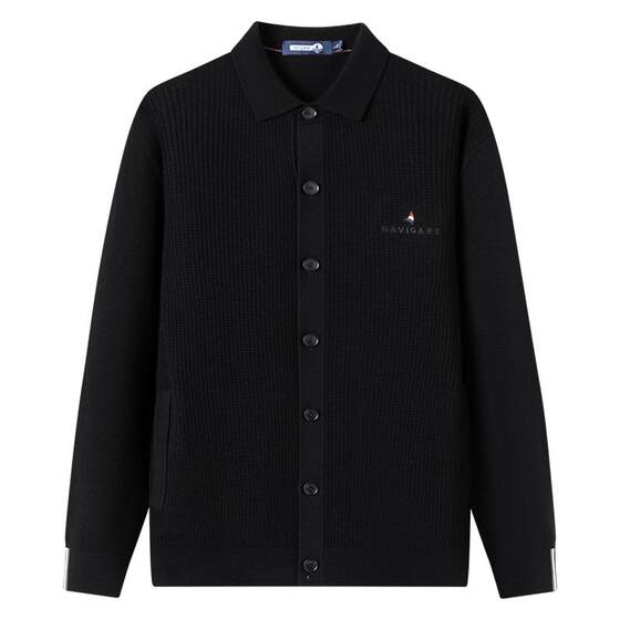 [Pure Wool] Navigare Italian Small Sailing Black Sweater Jacket Men's New Casual Knit Cardigan
