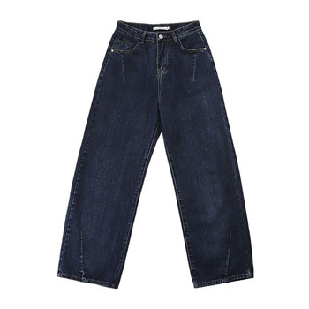 Giant thin! Retro blue wide -leg denim trousers ~