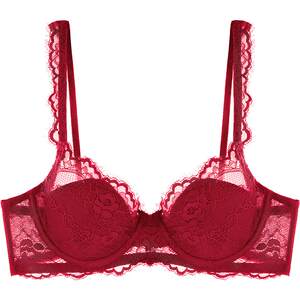 
Curious Miss Red Underwear Women's Small Breasts Gathered with Steel Wireless Marriage Sexy Lace Bra Set