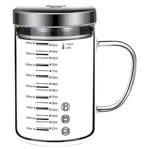 
Glass scale milk cup household high temperature resistant water cup with lid can microwave student coffee soy milk cup breakfast cup