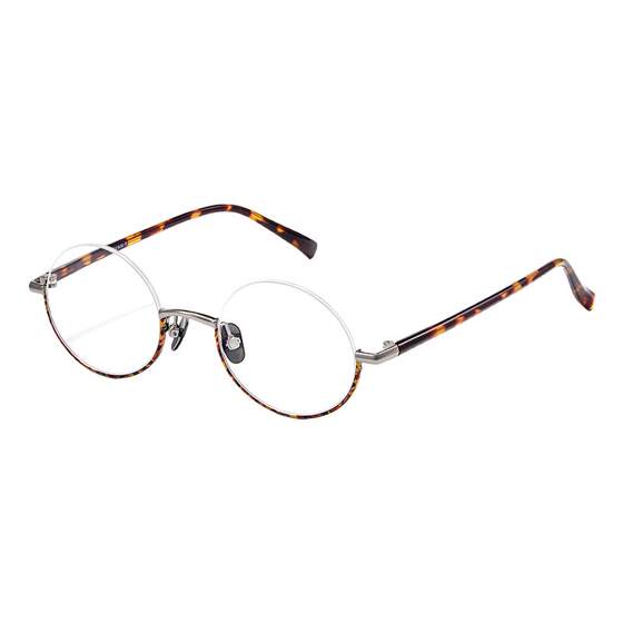 
Ultra-light pure titanium lower half frame myopia glasses for women can match with a degree of retro round frame bare face eye frame high-quality lens frame