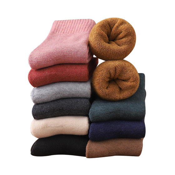 Socks in stockings in autumn and winter plus velvet thickened warm stockings color long cylinder men's winter hair circle towel socks