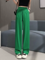 Летние тонкие зеленые приталенные штаны для отдыха, высокая талия, свободный прямой крой, подходит для подростков
