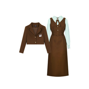 
Anne is not hot, preppy style tweed jacket, striped patchwork skirt suit, women's fat plus size French skirt two-piece suit