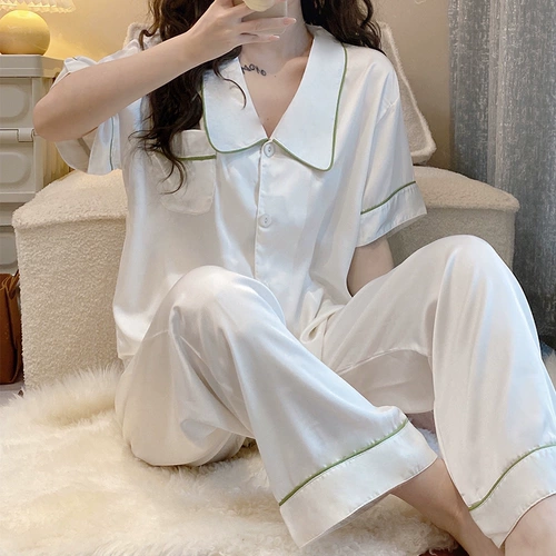 Шелковая пижама, штаны, кардиган, летний комплект, короткий рукав, коллекция 2022