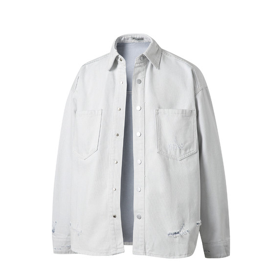 
Feixingji heavy trend denim shirt men's loose long-sleeved casual top white gray lapel shirt jacket