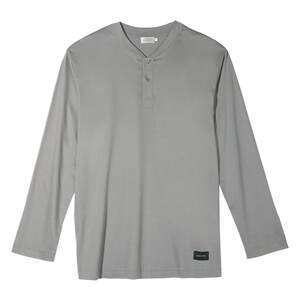 
MANITO/Manito Comfy Men's Silk Cotton Open Collar Pullover Long Sleeve Top Henry Collar Long Sleeve T-shirt