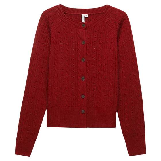 
Metersbonwe Sweater Women's 2026 Spring New New Year Red Woolen Comfortable Casual Round Neck Cable Cardigan