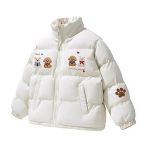 
Charles Peach Heart Puppy Print Stand Collar Cotton Jacket Men's Winter Thickened Coldproof Trendy Brand New Couple Bread Cotton Jacket