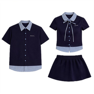 
Couple clothing summer 2026 new niche design short-sleeved shirt two-piece set French one dress and one skirt ins trend