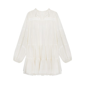 NEVA Hu French white shirt dress women's vacation style summer new loose long sleeves small skirt