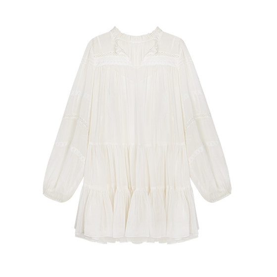 NEVA Hu French white shirt dress women's vacation style summer new loose long sleeves small skirt