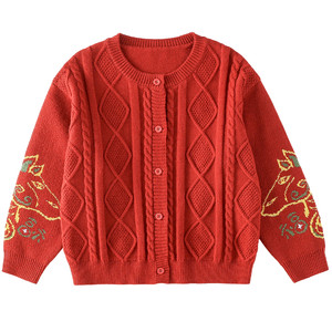
[New Year] Cotton Hall Boys' Sweaters Children's Knitted Sweaters Autumn and Winter Cardigan Jackets Girls' Red Threads New Year's Clothes