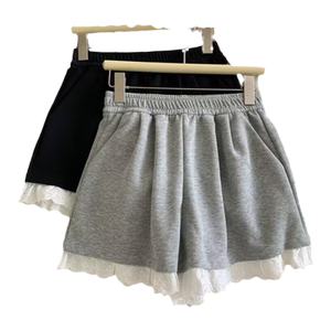 
French retro lace wide-leg shorts for women's summer Korean style high waist loose outer wear sports and casual pajamas trendy