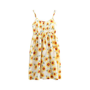 Japanese female pure cotton printed A -line dress resort style beach skirt small fresh floral sling mid -long skirt