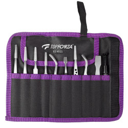 Stainless steel tweezers set 10 pieces precision hardened type