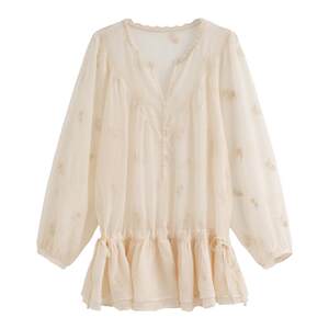 
AZure French retro perspective doll shirt suspender slim temperament versatile top V-neck jacquard ruffle shirt